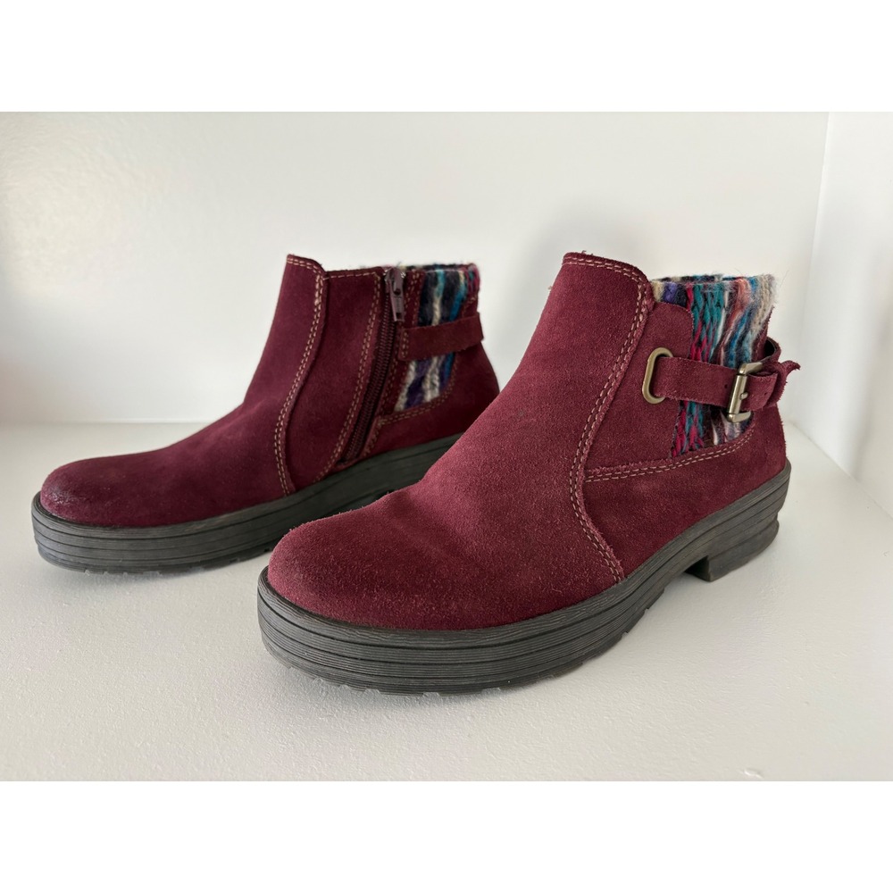 Earth Origins Tate Burgundy Suede Knit Collar Ankle Boots Womens 7M 2011F Camp - Picture 3 of 8